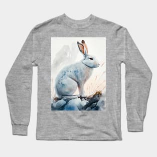 Arctic Hare- Watercolor Paint Long Sleeve T-Shirt